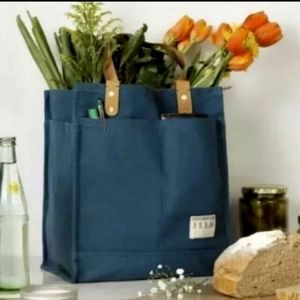 NWT FEED Projects Reusable Sea Blue Canvas Market Tote Bag